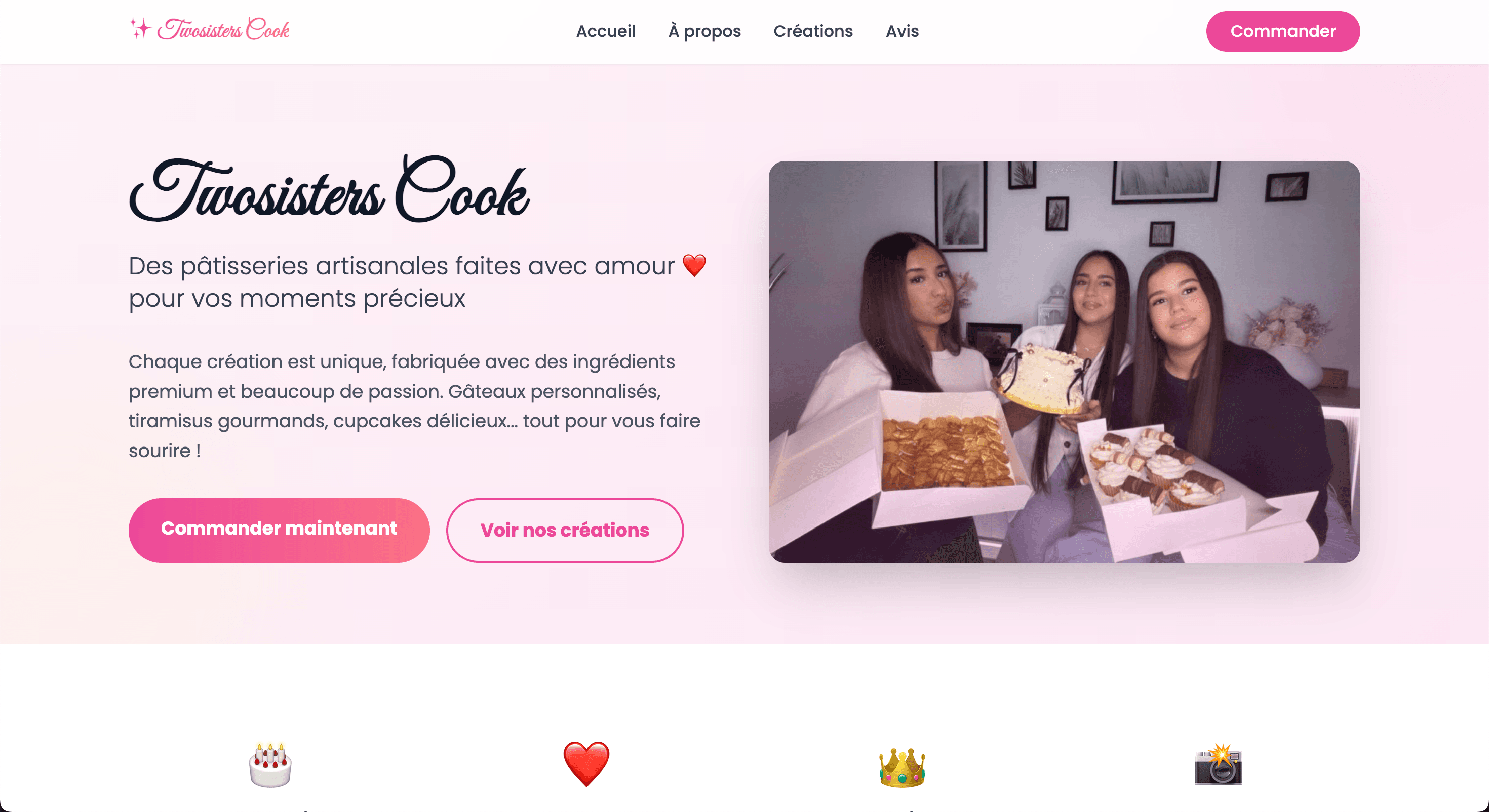 Two Sisters Cook — Pâtisserie artisanale — vue desktop