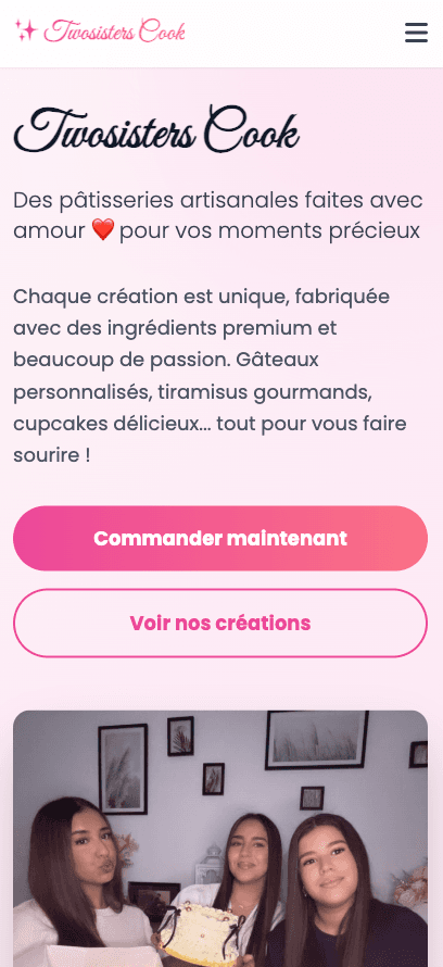 Two Sisters Cook — Pâtisserie artisanale — vue mobile